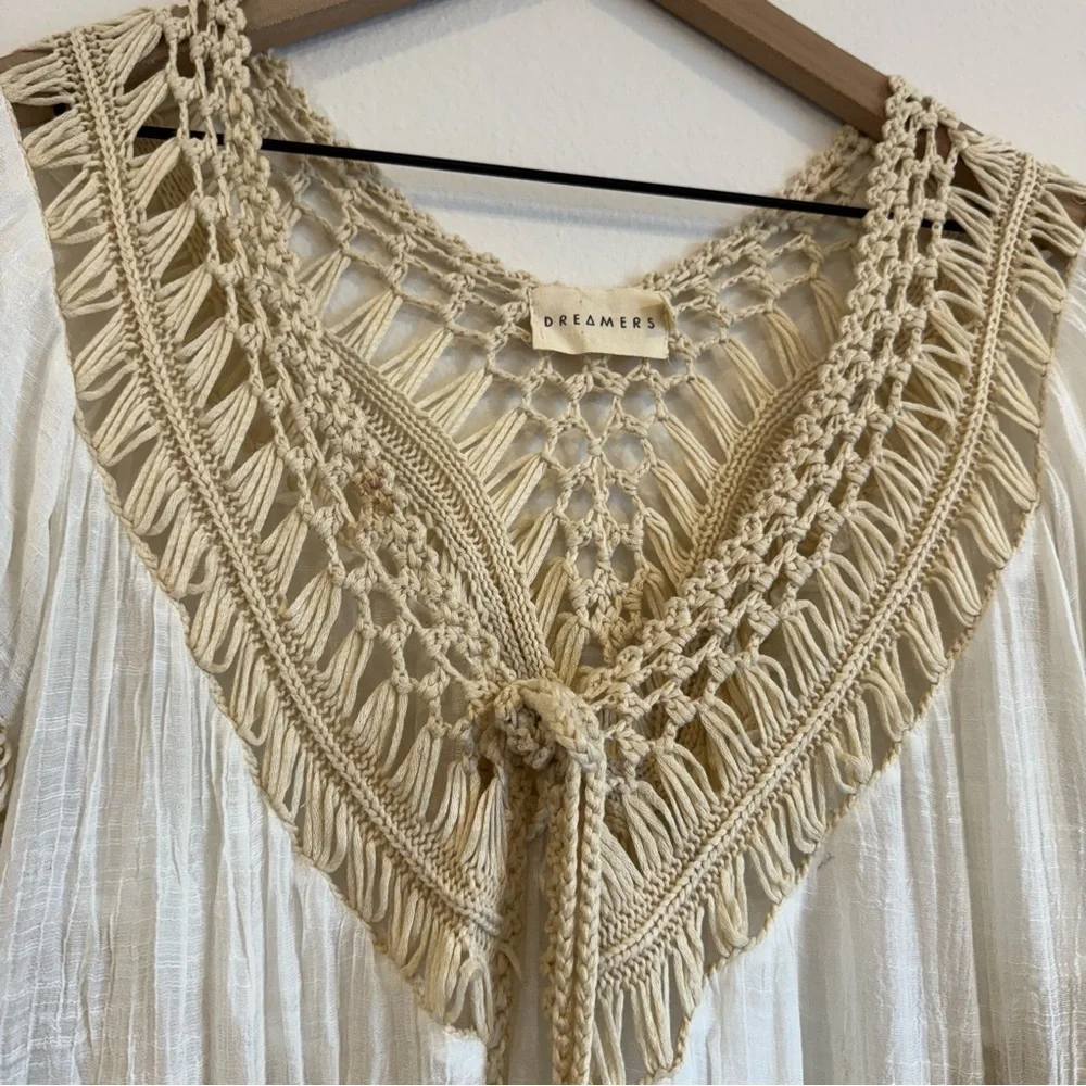 Dreamers Boho Crochet Fringe Longline Duster Cardigan Kimono Festival Beach M - Picture 4 of 8